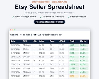 Etsy Seller Spreadsheet | Etsy Fee Calculator, Profit Tracker and Order Log | Etsy Bookkeeping | Excel & Google Sheets Template