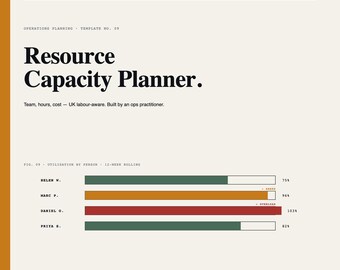 Plantilla de Excel para el Planificador de Capacidad de Recursos / Rastreador de Utilización de Carga de Trabajo del Equipo del Reino Unido / Pronóstico de Capacidad de CI de Operaciones de PMO / Pronóstico Móvil de 12 Semanas
