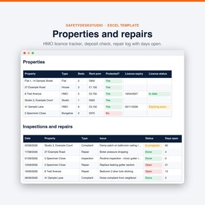 Landlord Templates UK | HMO Landlord Compliance Tracker, Gas Safety and EICR Tracker, Rent Tracker | Excel and Google Sheets Template image 6