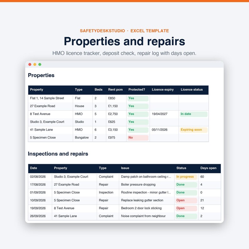 Landlord Templates UK | HMO Landlord Compliance Tracker, Gas Safety and EICR Tracker, Rent Tracker | Excel and Google Sheets Template image 6