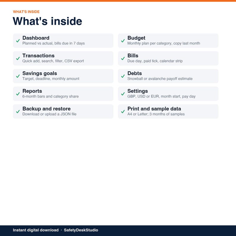 Budget App | Offline Monthly Budget Planner and Bill Tracker for UK Households | Works in Any Browser, No Subscription image 2