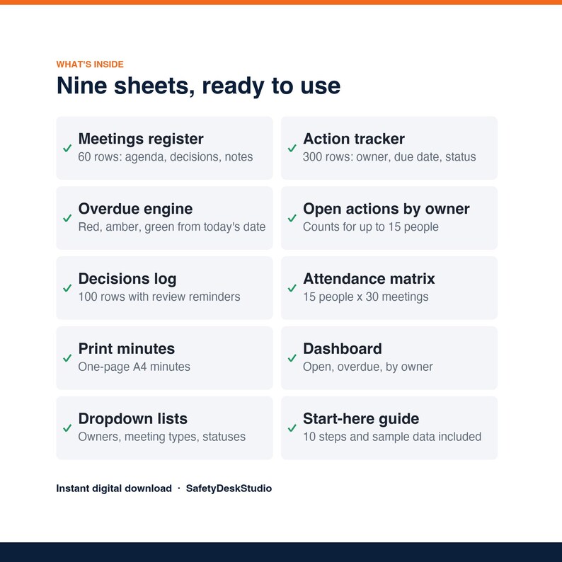 Meeting Minutes Template, Action Item Tracker and Decision Log | Meeting Notes Spreadsheet | Excel & Google Sheets Template image 2