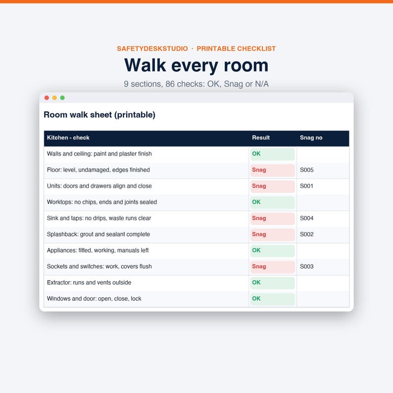 Modello per la lista dei difetti / Strumento di monitoraggio dei difetti di costruzione, lista di controllo finale e checklist di consegna / Modello per Excel e Fogli Google immagine 6