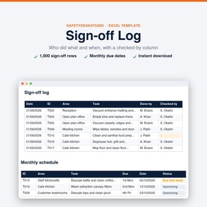 Sjabloon voor schoonmaakschema | Schoonmaakchecklist, schoonmaakrooster voor kantoor en keuken, aftekenlijst | Sjabloon voor Excel en Google Sheets afbeelding 5