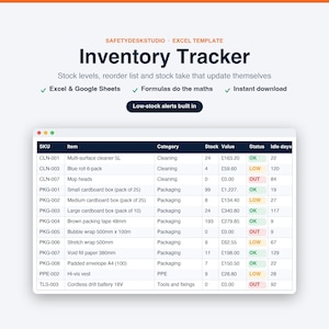Inventory Spreadsheet | Stock Tracker with Reorder List and Stock Take Sheet | Small Business Inventory | Excel & Google Sheets Template image 1