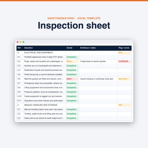 Workplace Safety Audit Checklist | 74-Question Inspection, Scoring & Action Log | Excel Google Sheets image 4