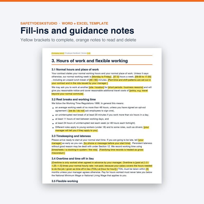 Employee Handbook Template UK | Staff Handbook, New Starter Checklist, Induction and Probation Review | Word and Excel Pack image 3