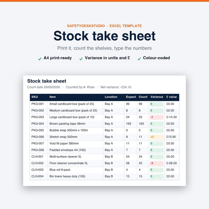 Inventory Spreadsheet | Stock Tracker with Reorder List and Stock Take Sheet | Small Business Inventory | Excel & Google Sheets Template image 7