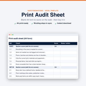 Modello Excel per la checklist di audit 5S / Dashboard di valutazione, tracker Kaizen e registro delle etichette rosse immagine 7