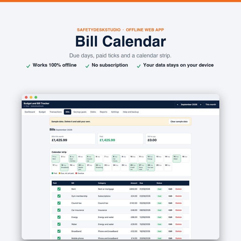 Budget App | Offline Monthly Budget Planner and Bill Tracker for UK Households | Works in Any Browser, No Subscription image 5
