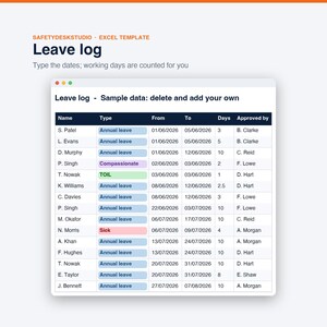 Planilha de Controle de Férias Anuais no Reino Unido | Planejador de Férias da Equipe, Controle de Ausências e Fator Bradford | Modelos para Excel e Planilhas Google imagem 4