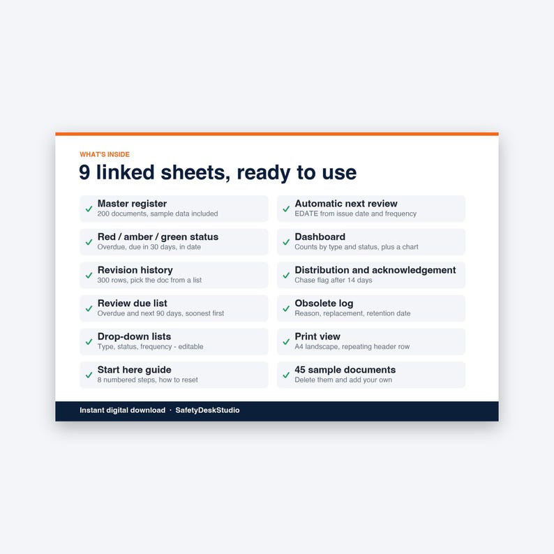 Document Control Register Excel Template | ISO 9001 Review Tracker & Dashboard, Google Sheets image 2