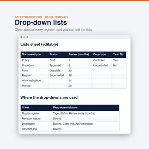 Document Control Register Excel Template | ISO 9001 Review Tracker & Dashboard, Google Sheets image 5
