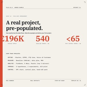 Six Sigma project tracker worked example pick rate