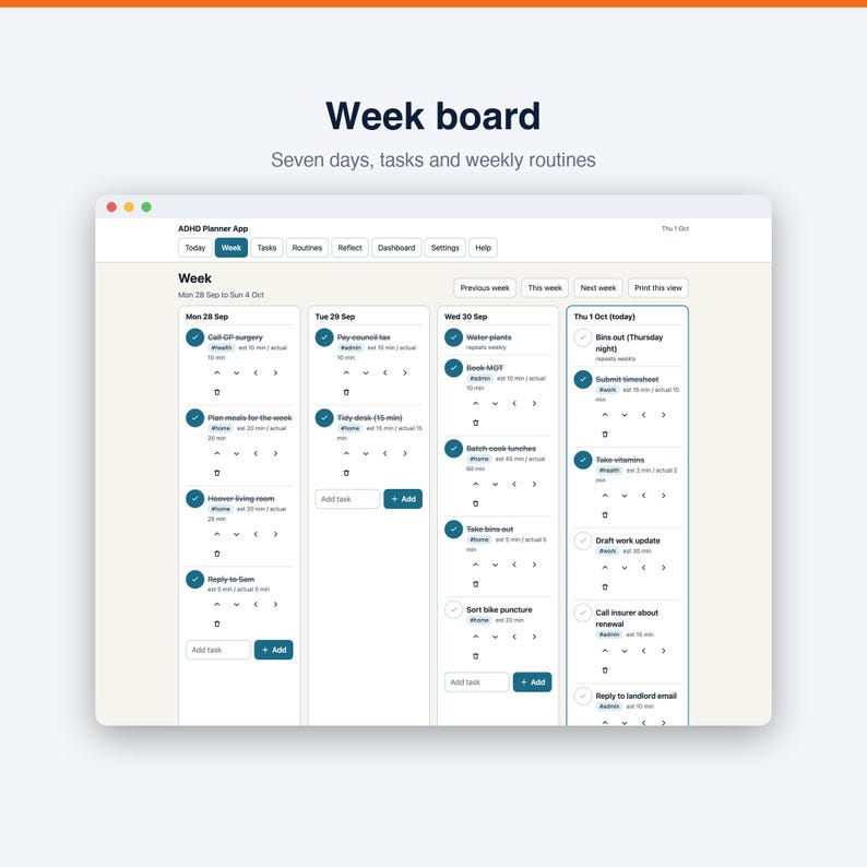 ADHD Planner App | Offline Daily Planner and Focus Timer for Adults | Works in Any Browser, No Subscription image 3
