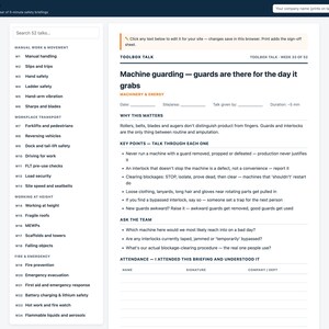 52 charlas de seguridad / Un año de sesiones informativas de seguridad de 5 minutos con hojas de firma / Editable e imprimible / Seguridad en obras de construcción y almacenes imagen 7