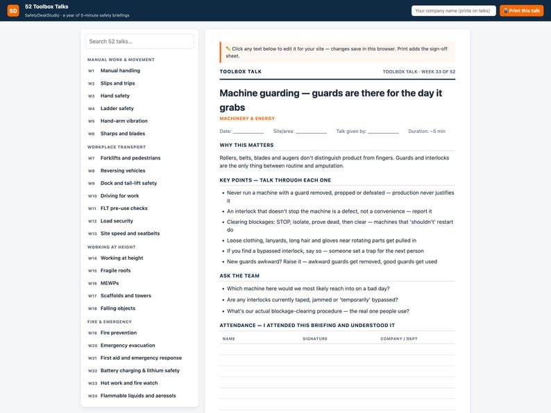 52 charlas de seguridad / Un año de sesiones informativas de seguridad de 5 minutos con hojas de firma / Editable e imprimible / Seguridad en obras de construcción y almacenes imagen 7