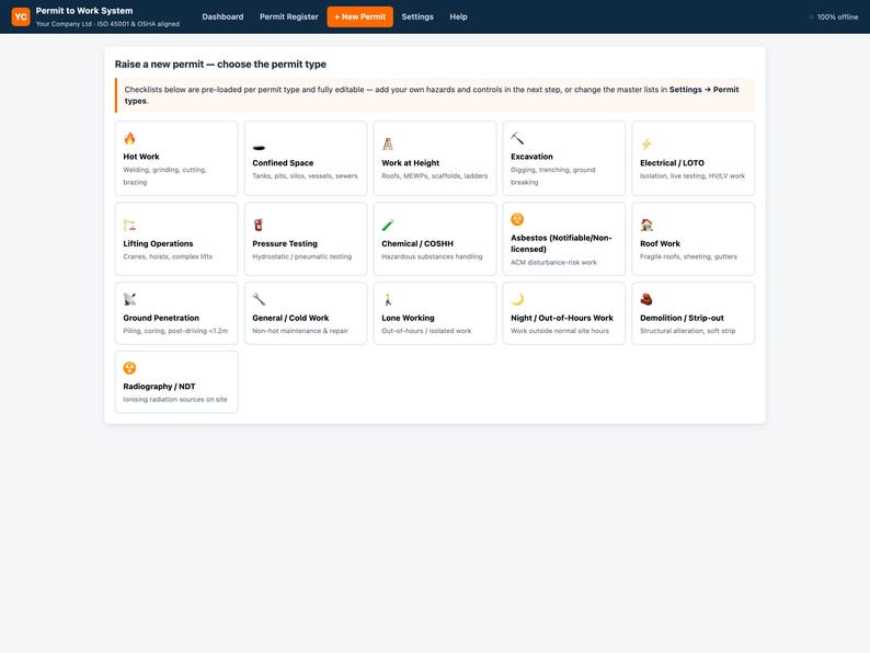 Permit to Work System | Offline Web App, 16 Permit Types, Approvals, Gas Tests & Expiry Tracker | ISO 45001 OSHA Aligned | Fully Editable image 10