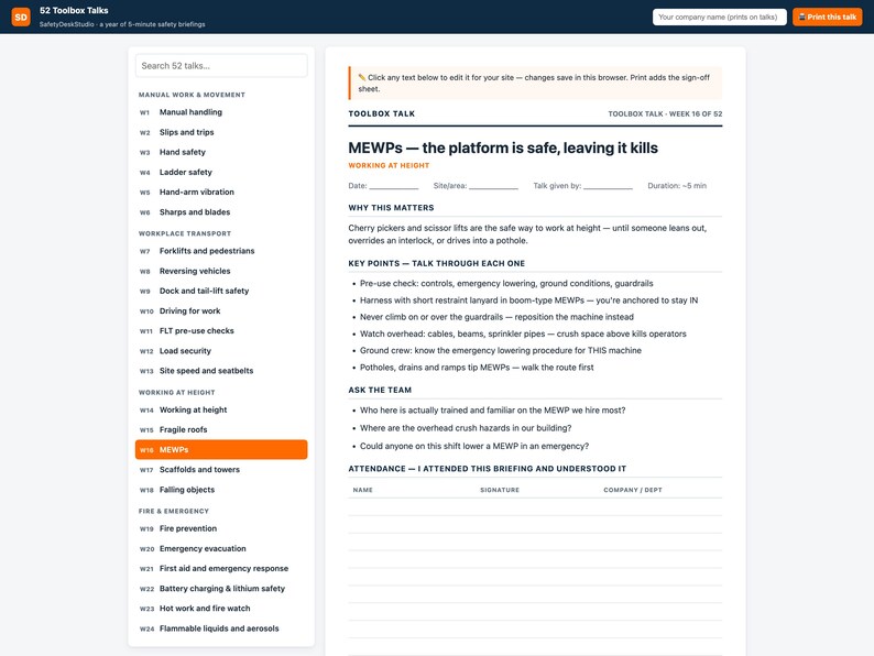 52 charlas de seguridad / Un año de sesiones informativas de seguridad de 5 minutos con hojas de firma / Editable e imprimible / Seguridad en obras de construcción y almacenes imagen 5