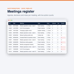 Meeting Minutes Template, Action Item Tracker and Decision Log | Meeting Notes Spreadsheet | Excel & Google Sheets Template image 5