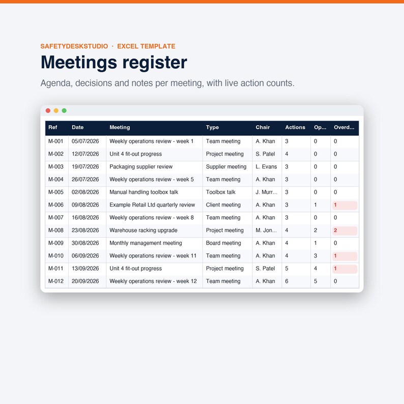 Meeting Minutes Template, Action Item Tracker and Decision Log | Meeting Notes Spreadsheet | Excel & Google Sheets Template image 5