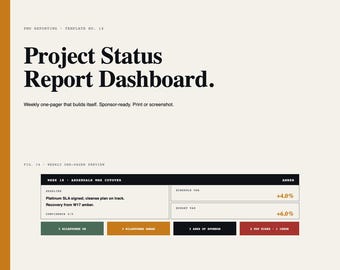 Plantilla de Excel para informe de estado del proyecto / Panel de control semanal de una página / Actualización del patrocinador de la PMO / Presupuesto de cronograma de compilación automática RAG / Reino Unido