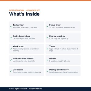 ADHD Planner App | Offline Daily Planner and Focus Timer for Adults | Works in Any Browser, No Subscription image 2