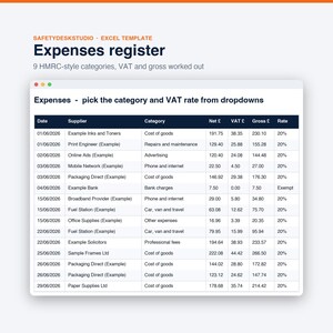 Small Business Bookkeeping Spreadsheet UK | Self Employed Income and Expense Tracker, VAT and Mileage | Excel & Google Sheets Template image 5