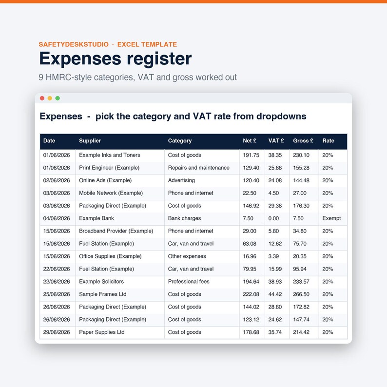 Small Business Bookkeeping Spreadsheet UK | Self Employed Income and Expense Tracker, VAT and Mileage | Excel & Google Sheets Template image 5