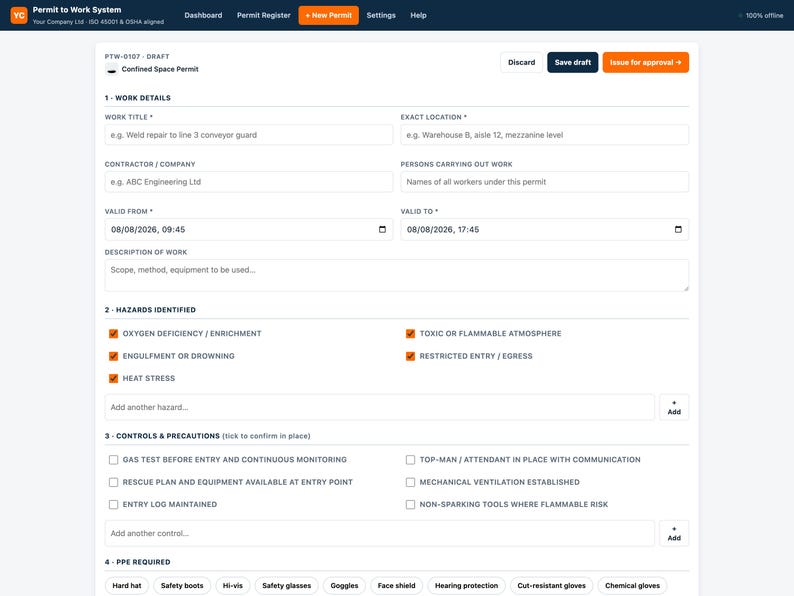 Permit to Work System | Offline Web App, 16 Permit Types, Approvals, Gas Tests & Expiry Tracker | ISO 45001 OSHA Aligned | Fully Editable image 8