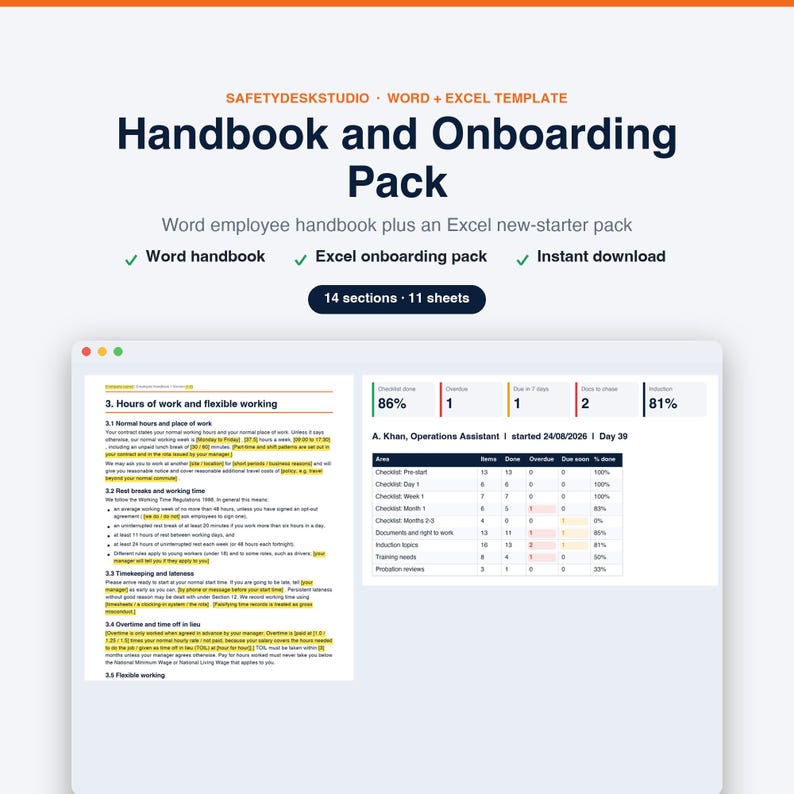 Employee Handbook Template UK | Staff Handbook, New Starter Checklist, Induction and Probation Review | Word and Excel Pack image 1