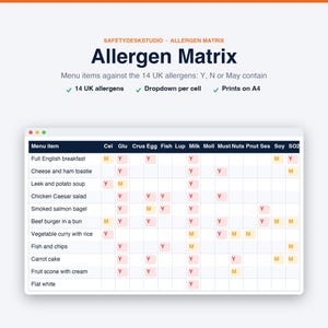 Plantilla de plan HACCP / Plantilla de seguridad alimentaria, hoja de registro de temperatura, matriz de alérgenos del Reino Unido / Plantilla para Excel y Google Sheets imagen 5
