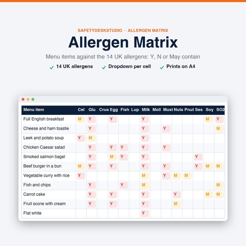 Plantilla de plan HACCP / Plantilla de seguridad alimentaria, hoja de registro de temperatura, matriz de alérgenos del Reino Unido / Plantilla para Excel y Google Sheets imagen 5