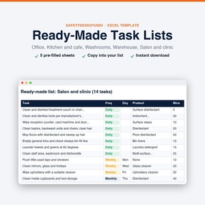 Sjabloon voor schoonmaakschema | Schoonmaakchecklist, schoonmaakrooster voor kantoor en keuken, aftekenlijst | Sjabloon voor Excel en Google Sheets afbeelding 7