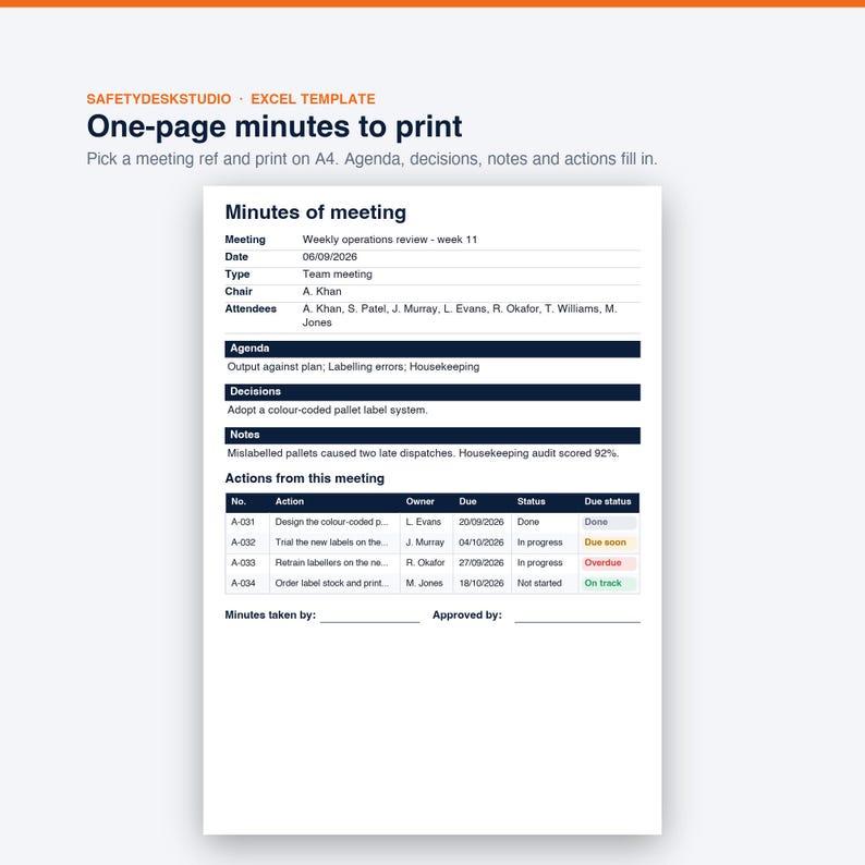 Meeting Minutes Template, Action Item Tracker and Decision Log | Meeting Notes Spreadsheet | Excel & Google Sheets Template image 6