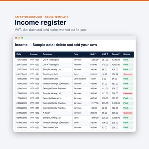 Small Business Bookkeeping Spreadsheet UK | Self Employed Income and Expense Tracker, VAT and Mileage | Excel & Google Sheets Template image 4
