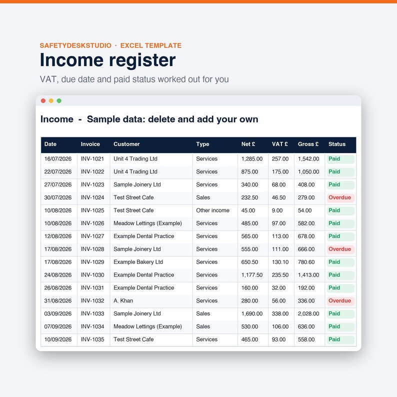 Small Business Bookkeeping Spreadsheet UK | Self Employed Income and Expense Tracker, VAT and Mileage | Excel & Google Sheets Template image 4