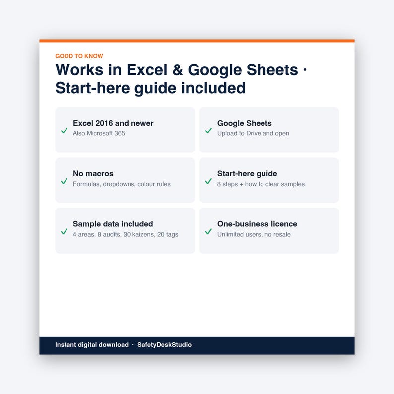 Modello Excel per la checklist di audit 5S / Dashboard di valutazione, tracker Kaizen e registro delle etichette rosse immagine 8