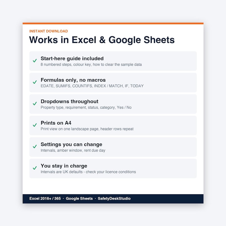 Landlord Templates UK | HMO Landlord Compliance Tracker, Gas Safety and EICR Tracker, Rent Tracker | Excel and Google Sheets Template image 8