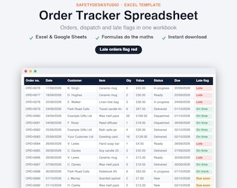 Order Tracker Spreadsheet for Small Business, Customer Order Log, Dispatch Tracker and Sales Tracker | Excel and Google Sheets Template