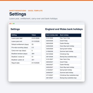 Planilha de Controle de Férias Anuais no Reino Unido | Planejador de Férias da Equipe, Controle de Ausências e Fator Bradford | Modelos para Excel e Planilhas Google imagem 7