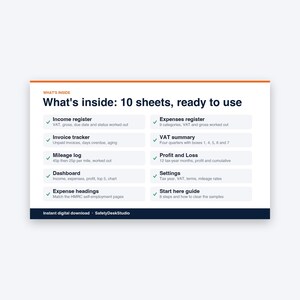 Small Business Bookkeeping Spreadsheet UK | Self Employed Income and Expense Tracker, VAT and Mileage | Excel & Google Sheets Template image 2