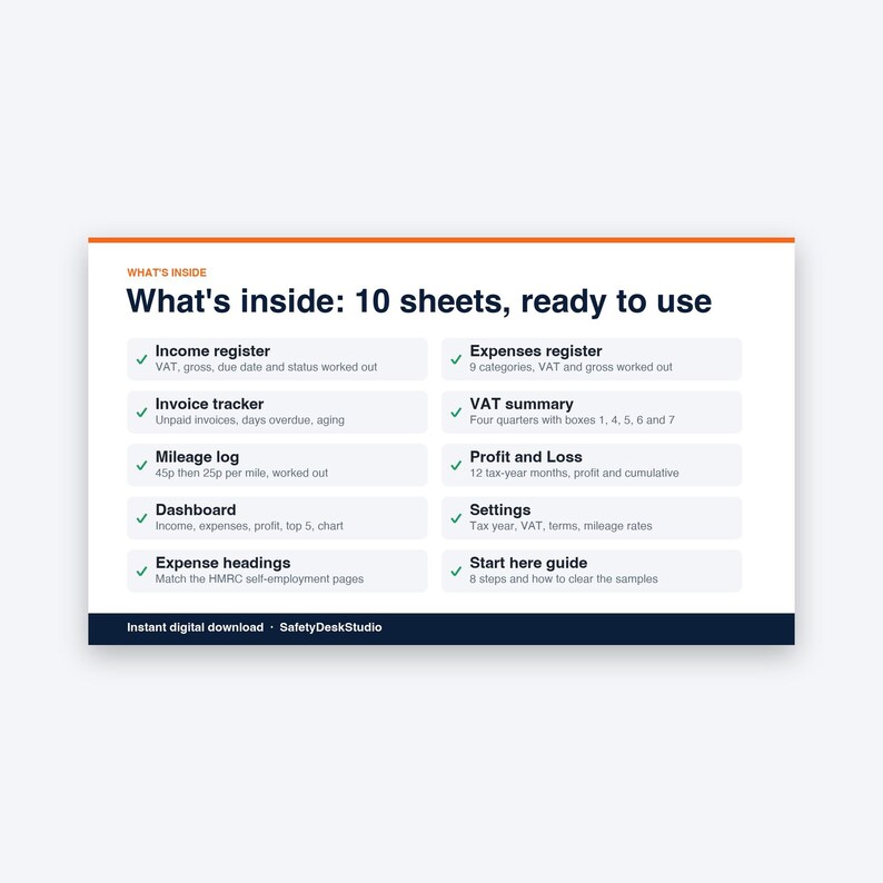 Small Business Bookkeeping Spreadsheet UK | Self Employed Income and Expense Tracker, VAT and Mileage | Excel & Google Sheets Template image 2