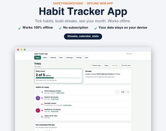 Habit Tracker App | Offline Habit and Streak Tracker for Daily Routines | Works in Any Browser, No Subscription