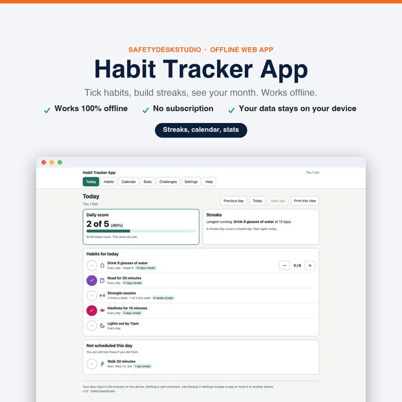 Habit Tracker App | Offline Habit and Streak Tracker for Daily Routines | Works in Any Browser, No Subscription image 1