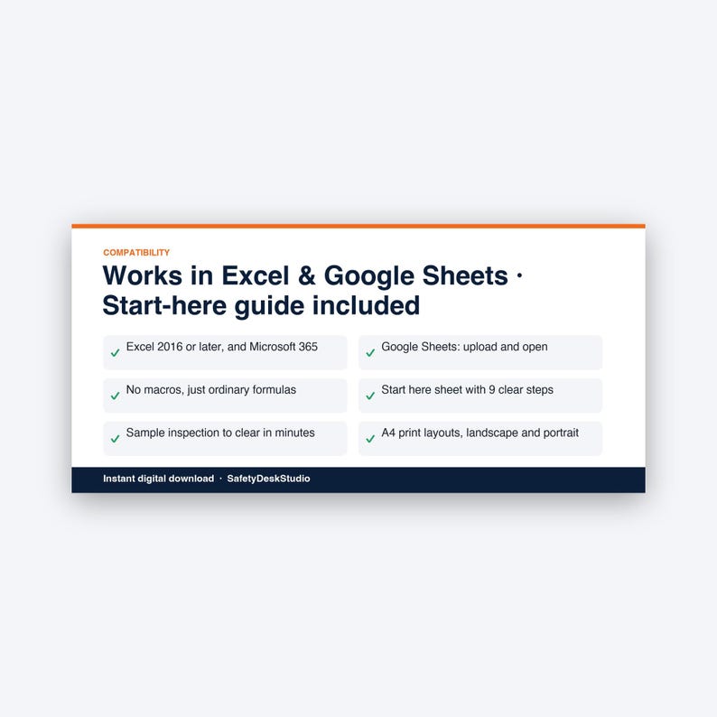 Workplace Safety Audit Checklist | 74-Question Inspection, Scoring & Action Log | Excel Google Sheets image 8
