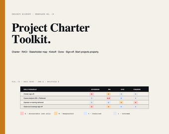Kit de herramientas para el acta constitutiva del proyecto en Excel / Carta Raci Mapa de poder e interés de las partes interesadas Agenda de inicio Aprobación / Herramienta del gestor de proyectos de la PMO