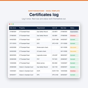 Landlord Templates UK | HMO Landlord Compliance Tracker, Gas Safety and EICR Tracker, Rent Tracker | Excel and Google Sheets Template image 4