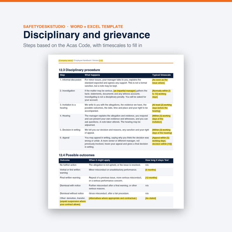 Employee Handbook Template UK | Staff Handbook, New Starter Checklist, Induction and Probation Review | Word and Excel Pack image 5