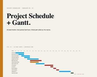 Plantilla de Excel para diagrama de Gantt de cronograma de proyecto / Ruta crítica de barras de pintura automotriz de 24 semanas / Herramienta de gestión de proyectos (Reino Unido)
